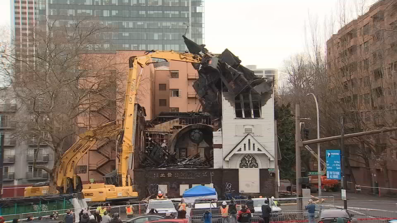 Demolition begins on fire ravaged Portland church