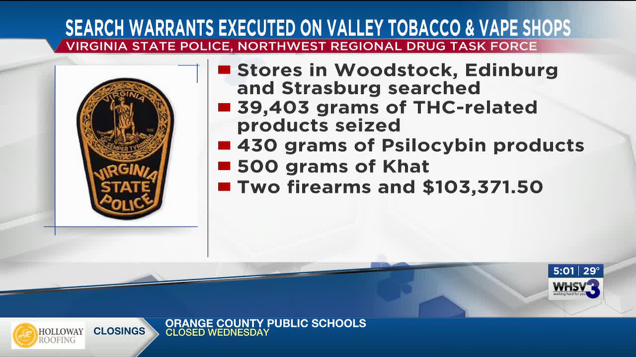 Task force seizes drugs, firearms & more after search of Shenandoah County  tobacco and vape stores