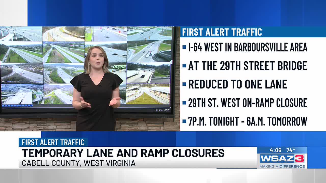 Temporary I-64 lane, ramp closures begin March 30 in Cabell County