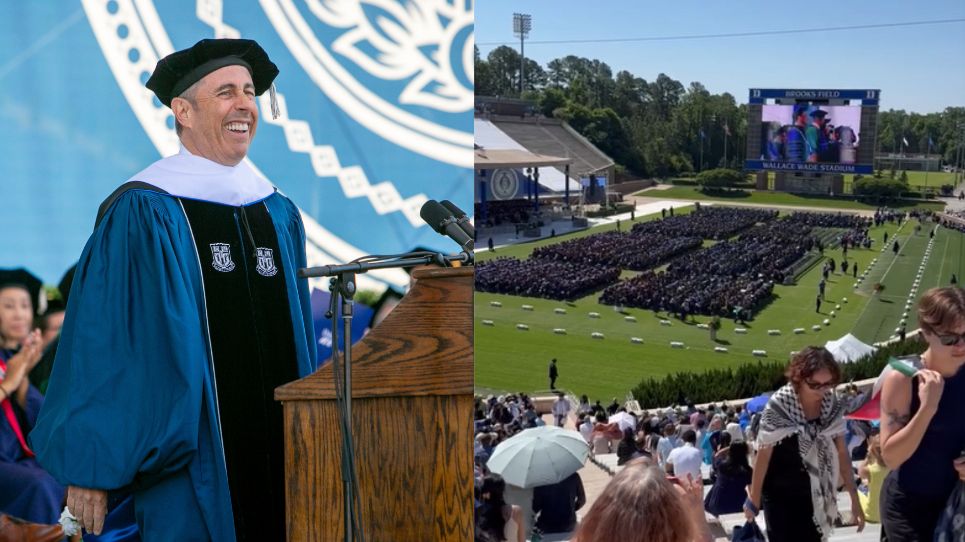 Dozens of Duke students walk out ahead of Jerry Seinfeld's commencement  speech, image size:1890x1063