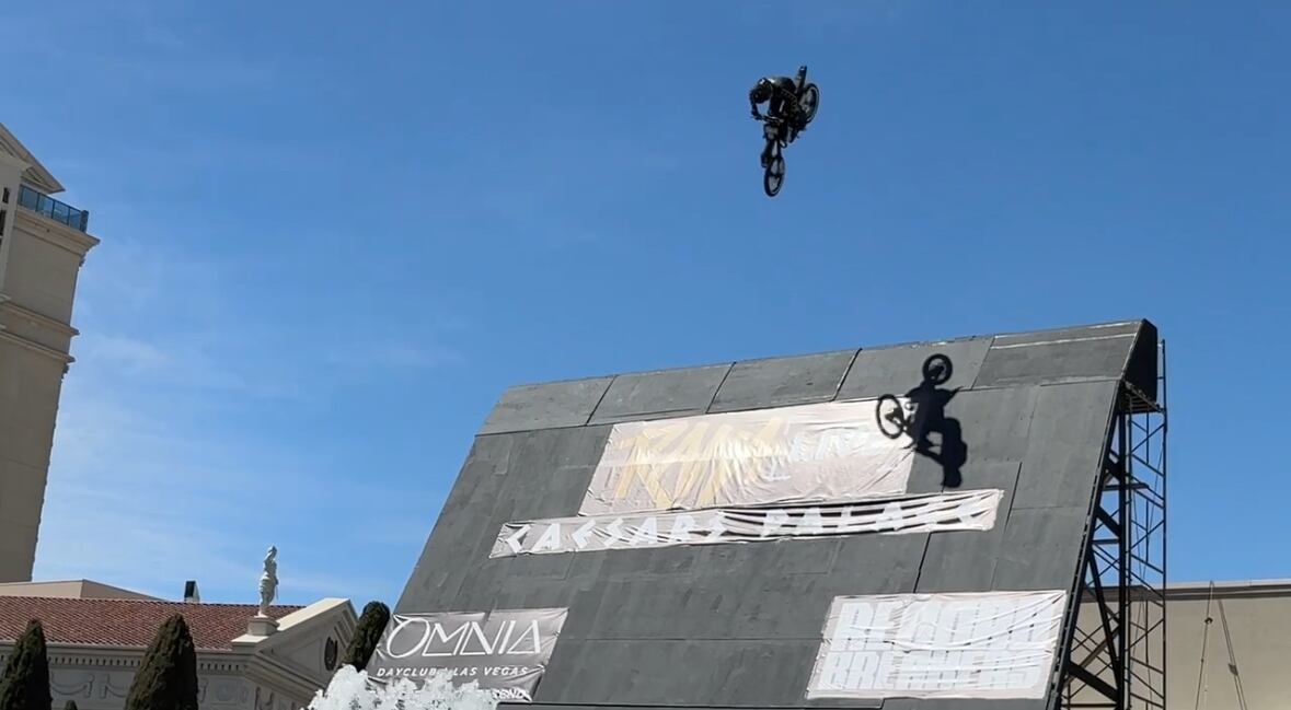 X Games medalist Colby Raha completes jumps at Caesars Palace