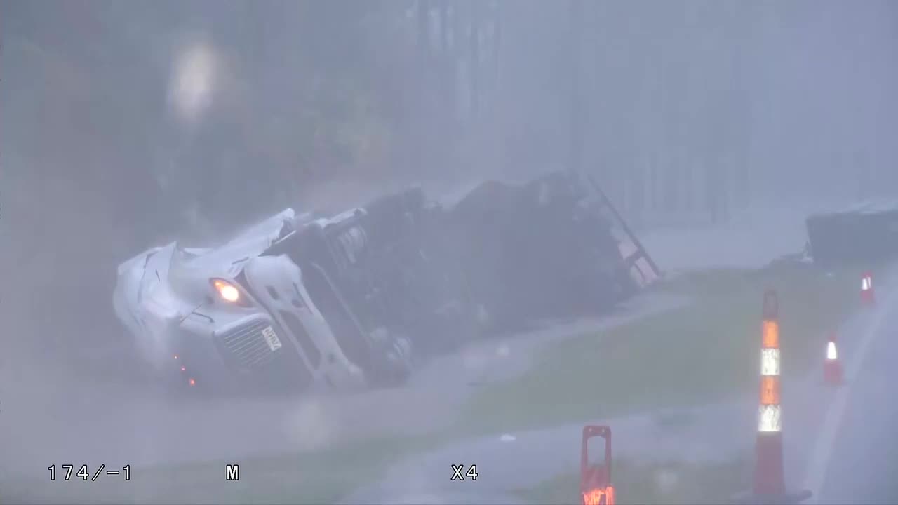 Overturned tractor-trailer on Highway 603 in Hancock County
