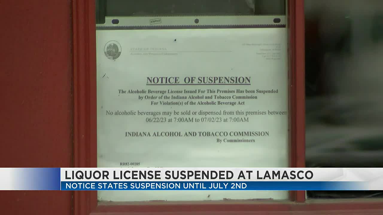 tobacco license indiana Liquor license suspended until 7/2 at Lamasco Bar and Grill