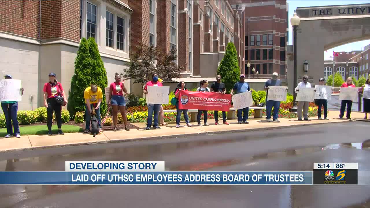 Laid-off UTHSC employees address board of trustees; rally outside university