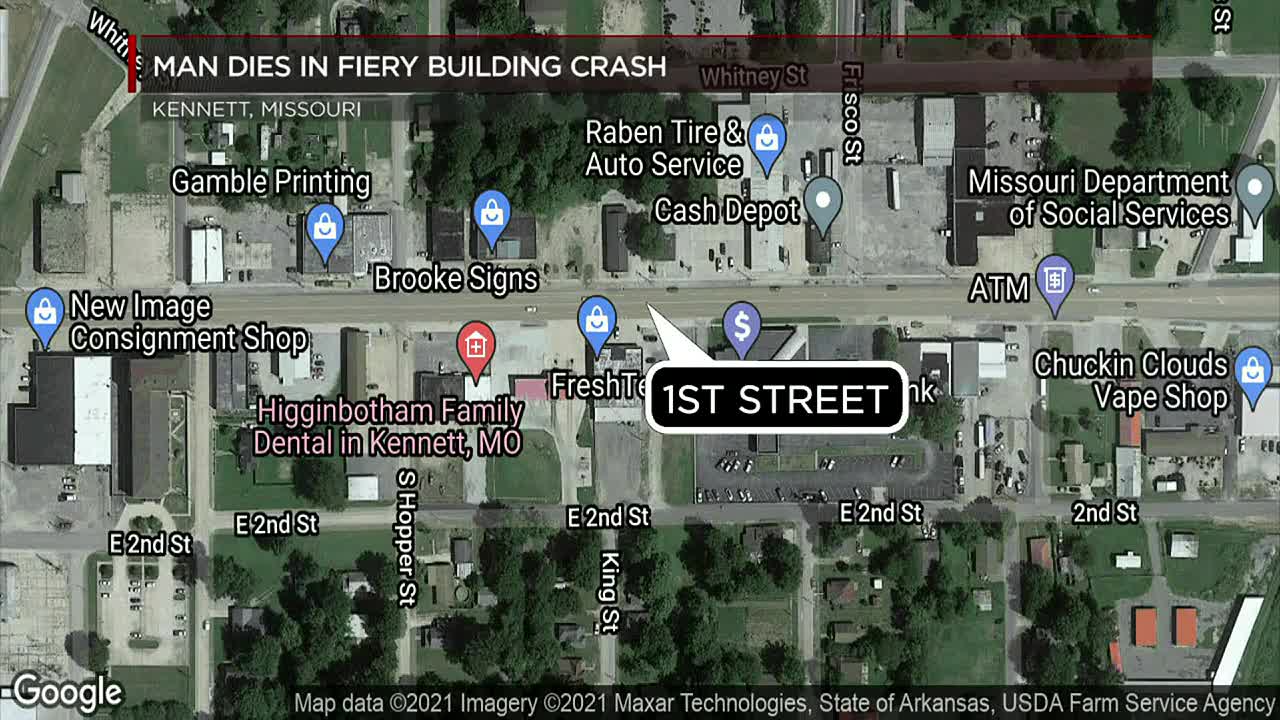 Man dies in fiery building crash