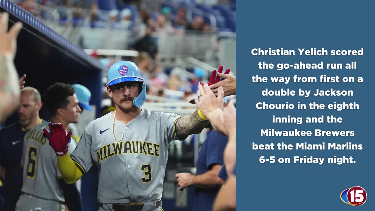 Yelich scores from first on Chourio's double and Brewers