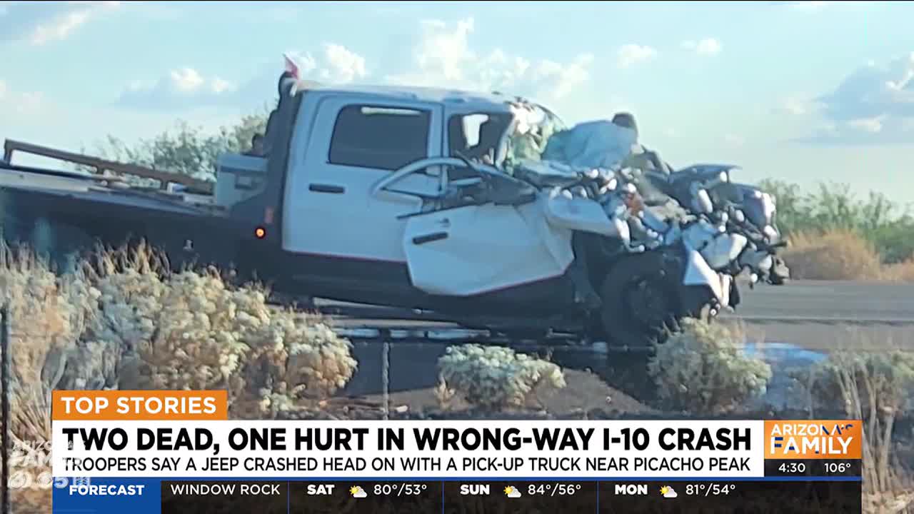 2 dead, 1 hurt after wrong-way I-10 crash in Pinal County