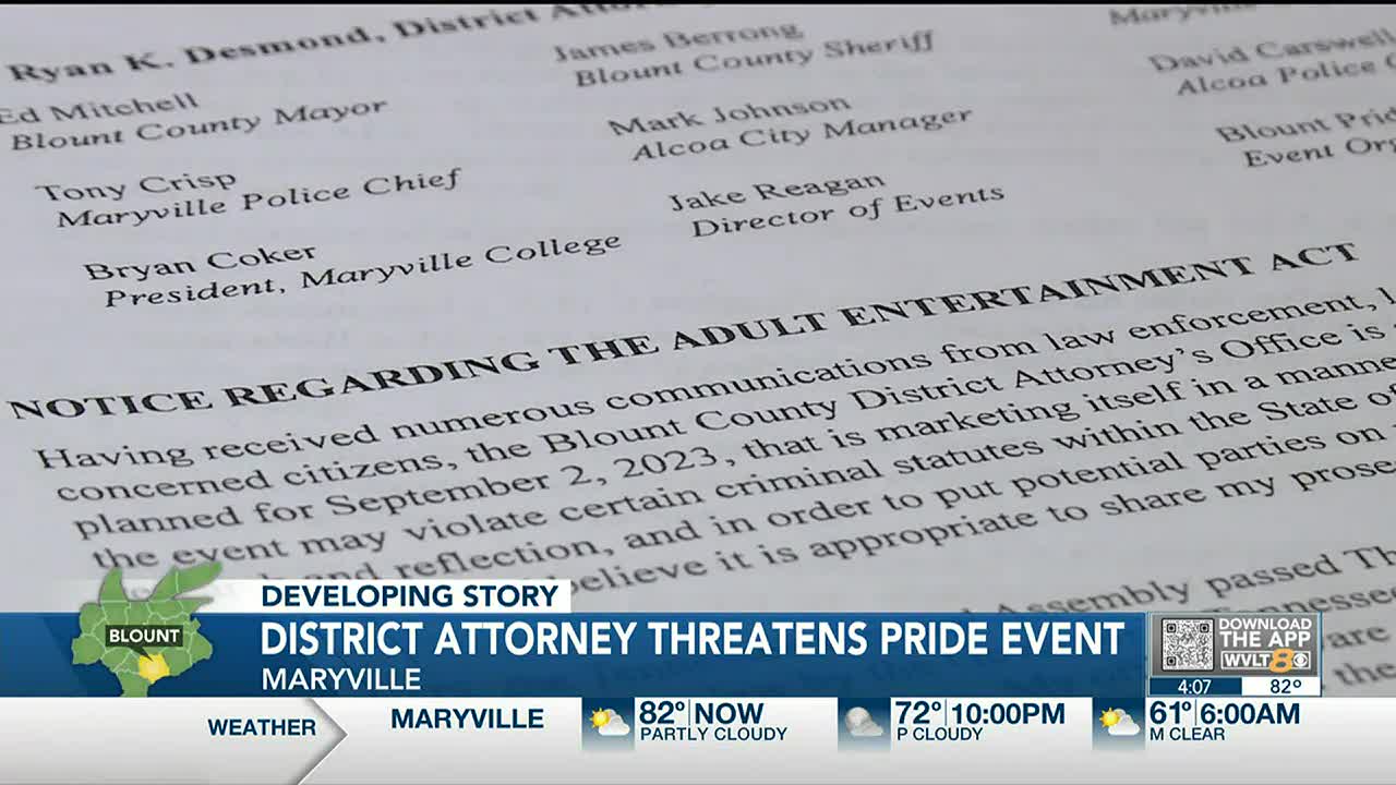 Blount County DA threatens Blount Pride with prosecution over event