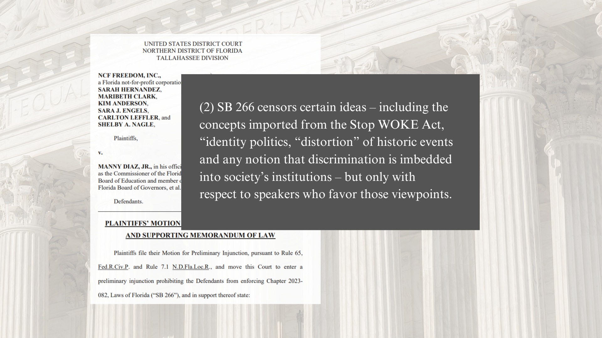 Injunction filing argues Florida's new law gags protected speech, 'academic  freedom' on college campuses (Part 2)