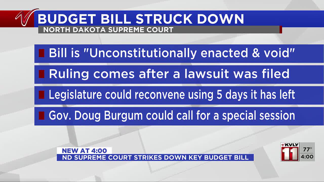 North Dakota Supreme Court strikes down key budget bill, likely forcing  Legislature to reconvene